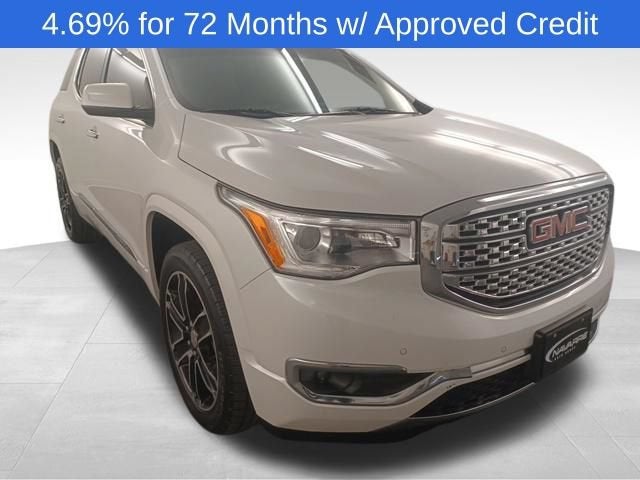 2019 GMC Acadia Denali in White Frost Tricoat — front three-quarter view