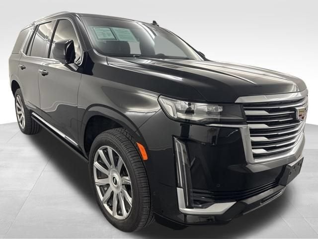 2021 Cadillac Escalade Premium Luxury Platinum in Black Raven — front three-quarter view